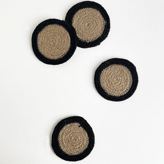 Jute Round Coaster - Set of 4 - Cumin + Black