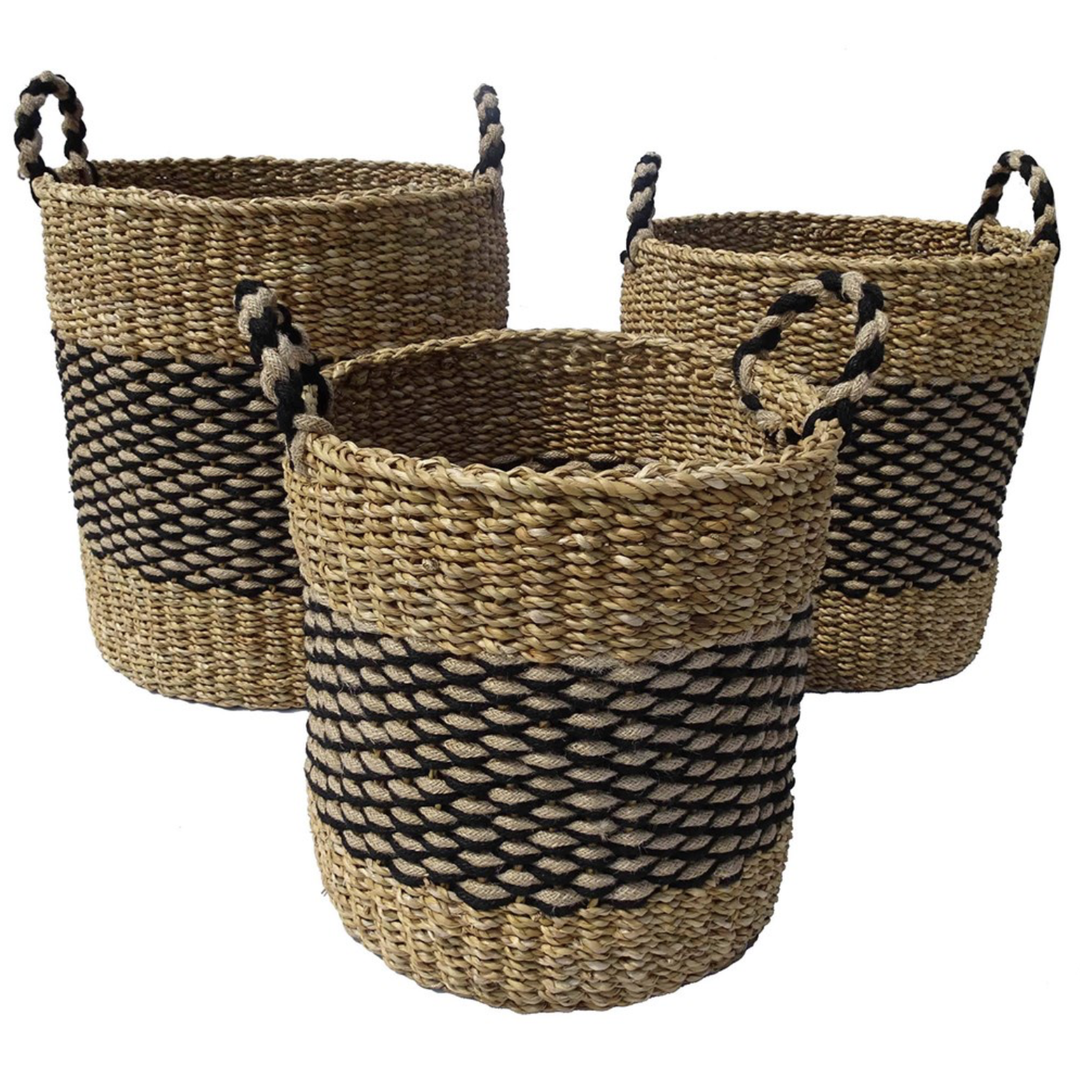 Seagrass Jute Round Striped Baskets