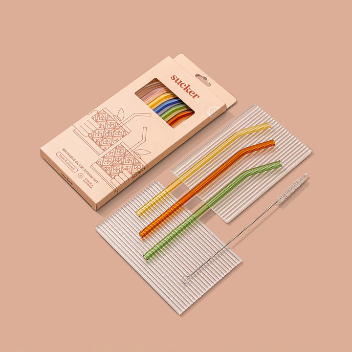 Reusable Multi Colour Glass Straws - Drinking