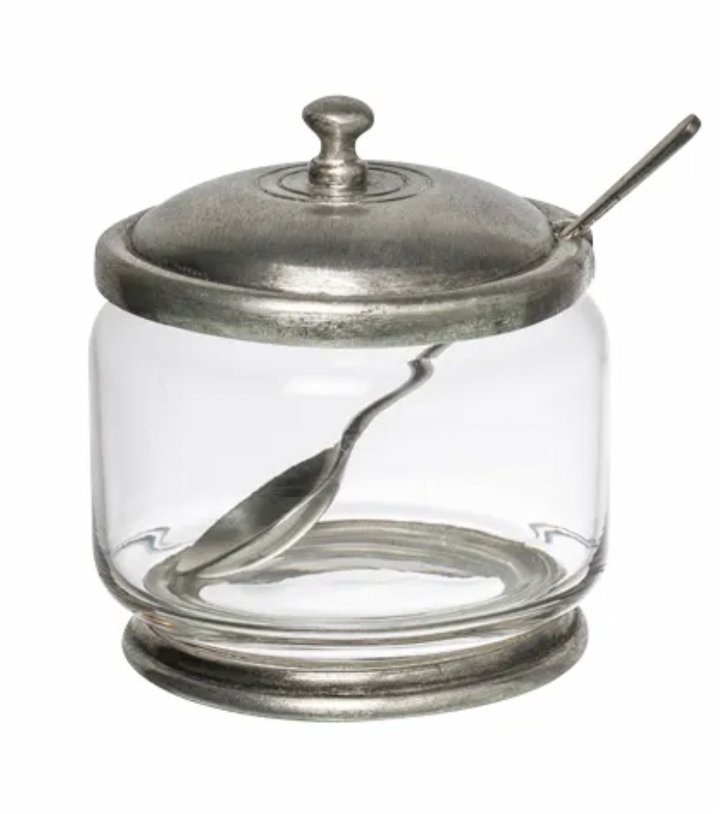 Pewter + Glass Sugar Bowl with Spoon
