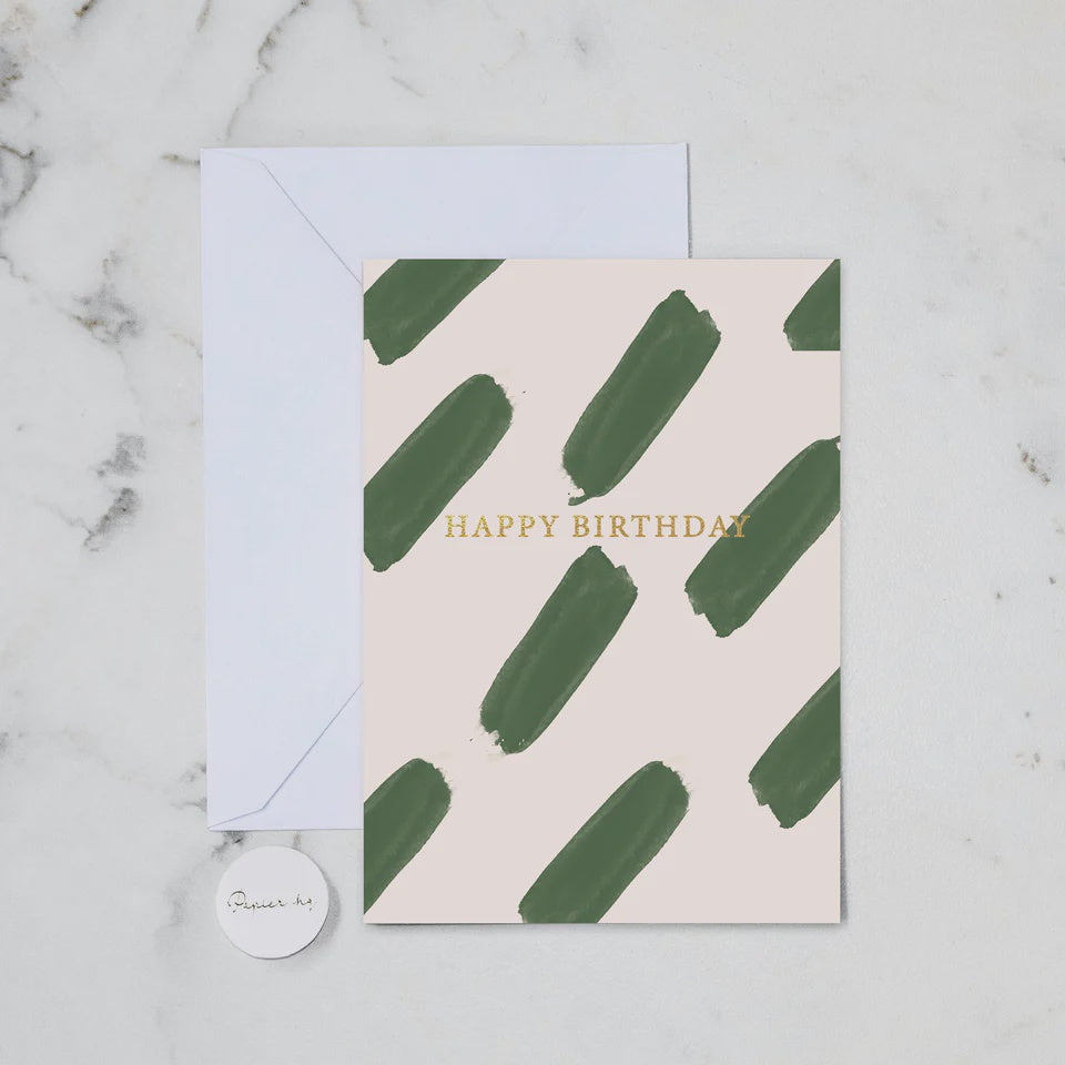 Greeting Card - Happy Birthday in Green Stripes